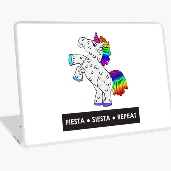 Fiesta, Siesta, Repeat with Unicorn Piñata (White and Rainbow) Laptop Skin