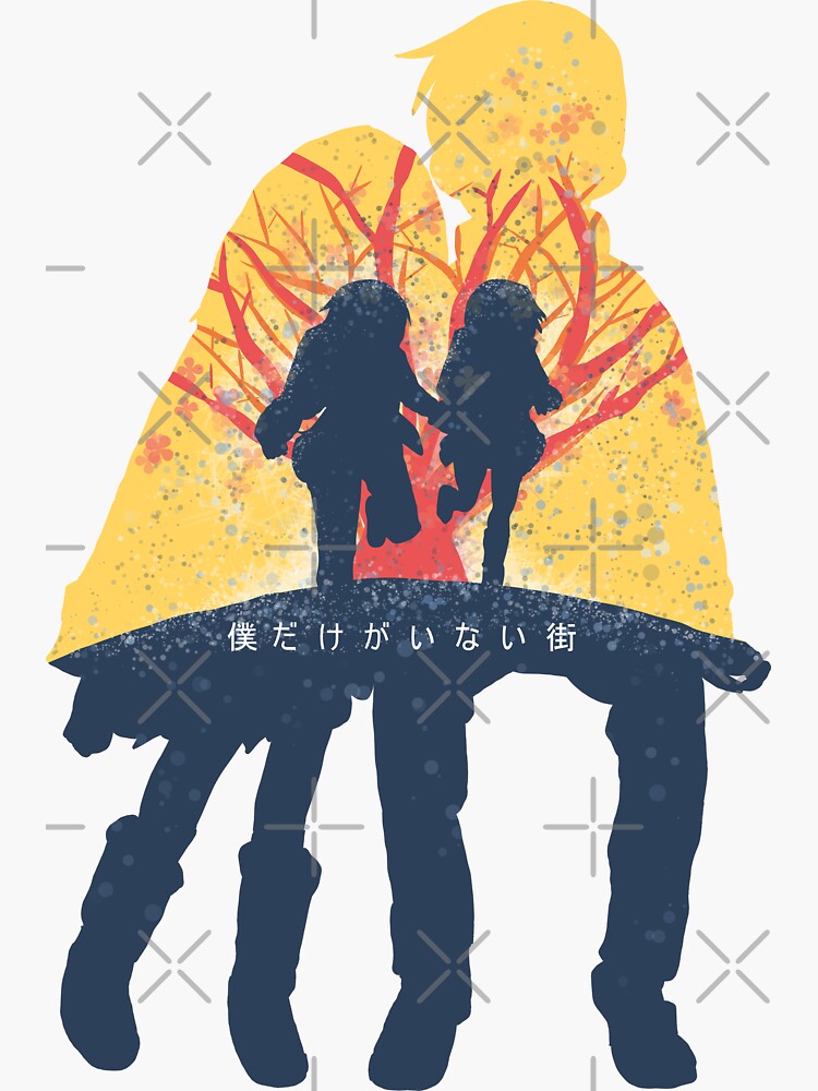 erased anime characters blue satoru fujinuma red kayo hinazuki yellow kenya  kobayashi bokumachi kanji fanart Magnet for Sale by Animangapoi