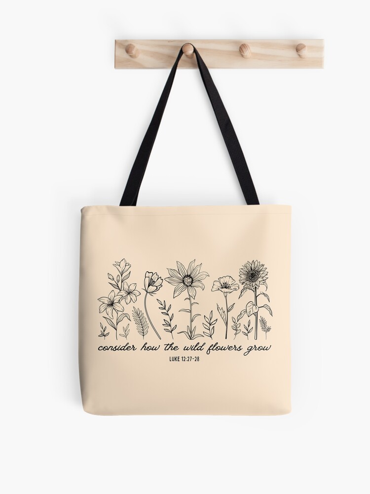 Lilies Christian Canvas Tote Bag Fall Wildflowers Bible Verse Gift