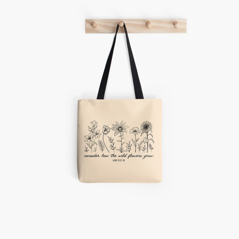 LaPomme Religious Tote Bags Consider How The Wildflowers Grow Luke 12 27 Tote  Bags, Cross Tote Bags Inspiration Tote Bags Gifts for Women - Yahoo Shopping