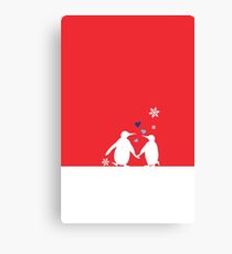 Penguin Couple Red Heart Love Snow Canvas Print