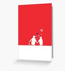 Penguin Couple Red Heart Love Snow Greeting Card