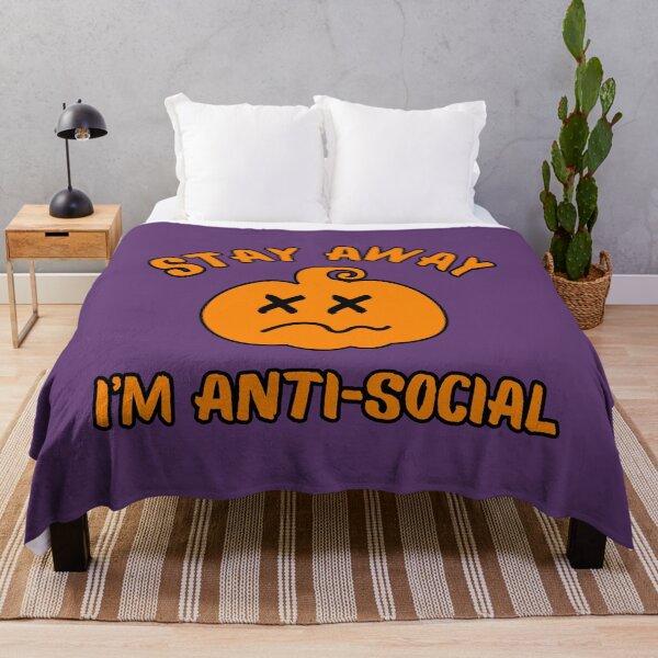 Item preview, Halloween Print - Stay Away Im Anti Social Pumpkin - Purple designed and sold by CreepyCurator.