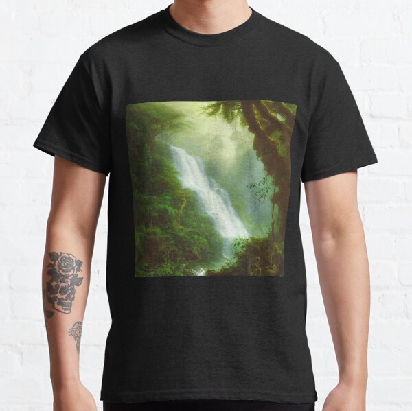 enchanted waterfall glade jungle island ghibli thomas cole ai generated art Classic T-Shirt