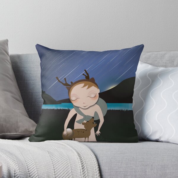 Deery Fairy Meteor Shower with baby deer Throw Pillow