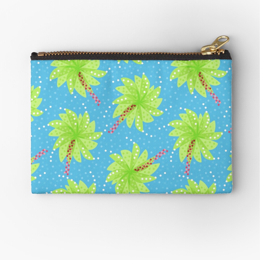 Blue Dots And Palm Trees Pattern Zipper Pouch