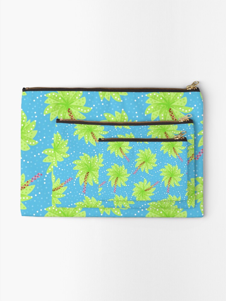 Alternate view of Blue Dots And Palm Trees Pattern Zipper Pouch
