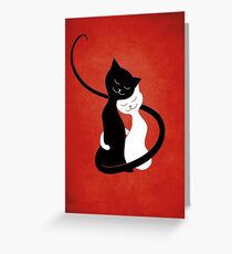 Cats In Love - Black And White Kitty Hug On Red Greeting Card
