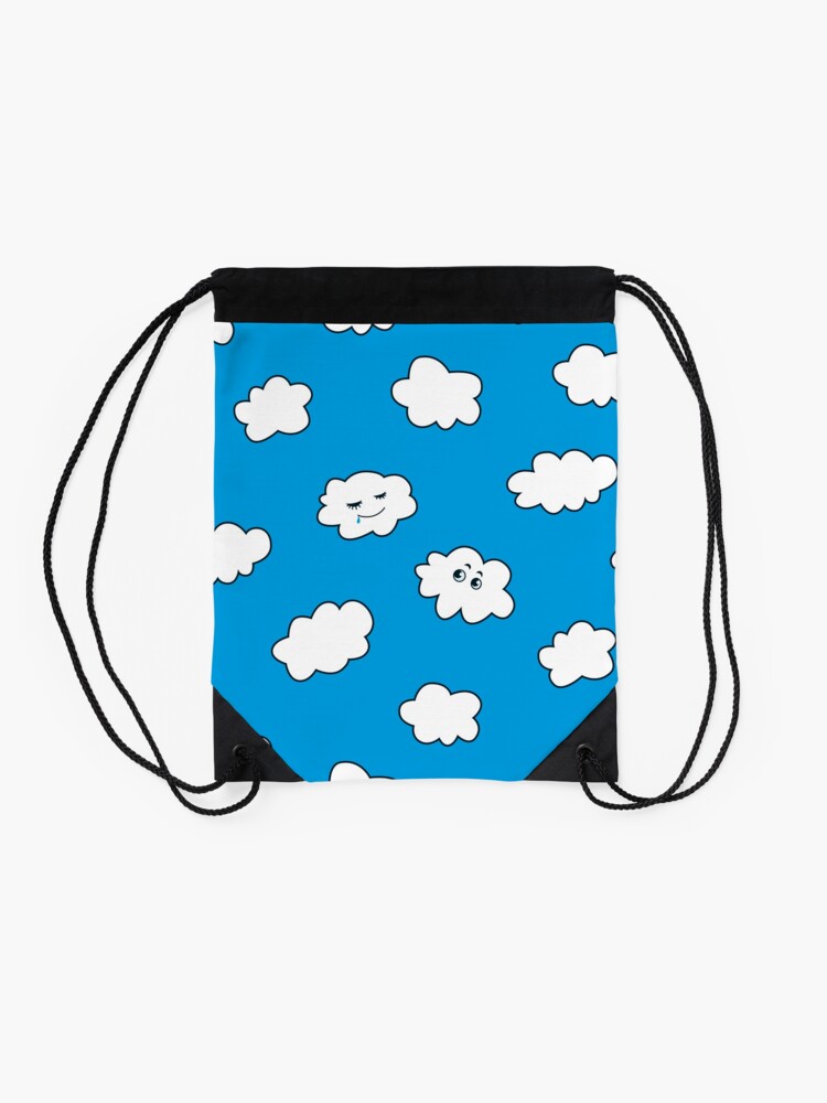 Alternate view of Blue Sky Happy Funny Clouds Drawstring Bag