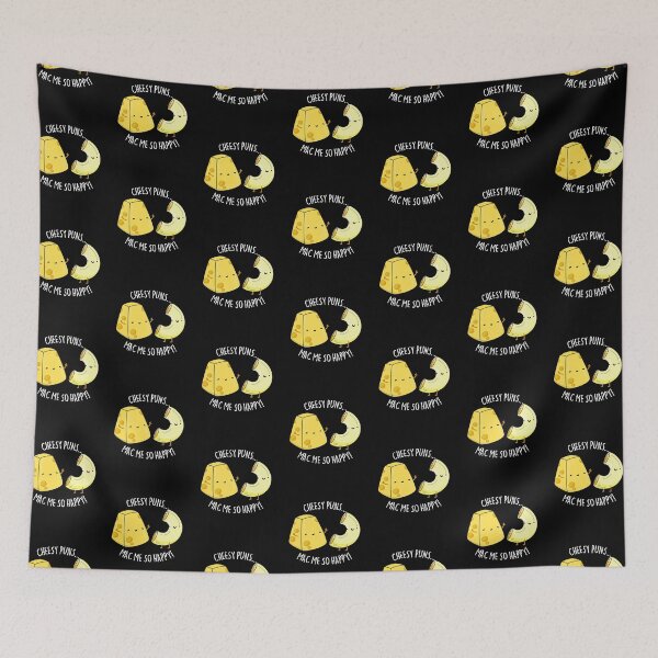 Item preview, Cheesy Puns Mac Me So Happy Funny Mac Cheese Puns (Dark BG) designed and sold by punnybone.