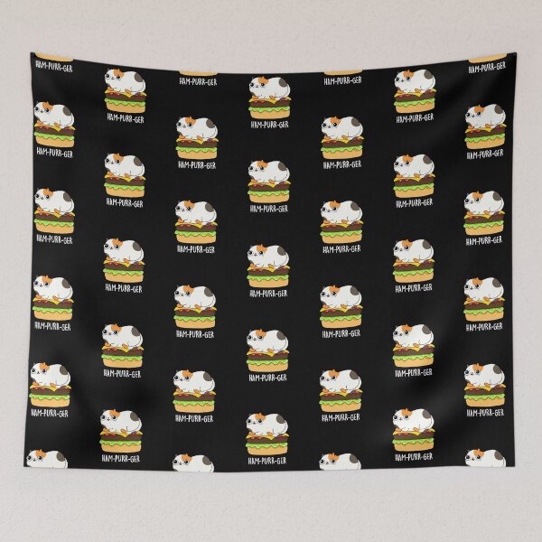 Item preview, Ham-Purr-Ger Funny Kitty Cat Hamburger Puns (Dark BG) designed and sold by punnybone.
