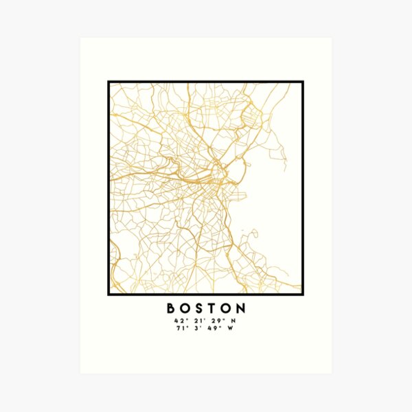 BOSTON MASSACHUSETTS CITY STREET MAP ART Art Print