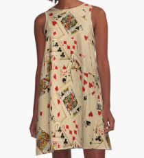 Scattered Pack of Playing Cards Hearts Clubs Diamonds Spades Pattern A-Line Dress