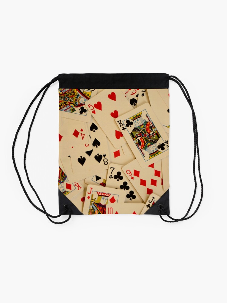 Alternate view of Scattered Pack of Playing Cards Hearts Clubs Diamonds Spades Pattern Drawstring Bag