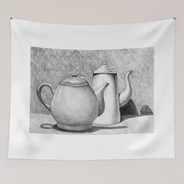 Item preview, Still life drawing illustration of teapots designed and sold by oanaunciuleanu.
