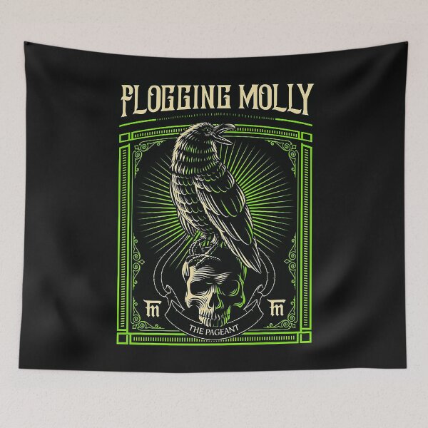 Item preview, Flogging molly black crow and skull, green background  designed and sold by STEPHENSTERR.