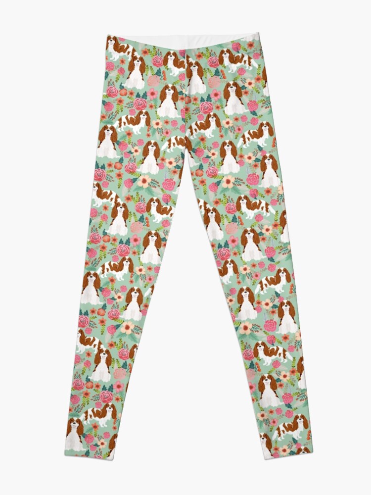 Alternate view of Blenheim cavalier king charles spaniel dog breed florals pattern gifts Leggings