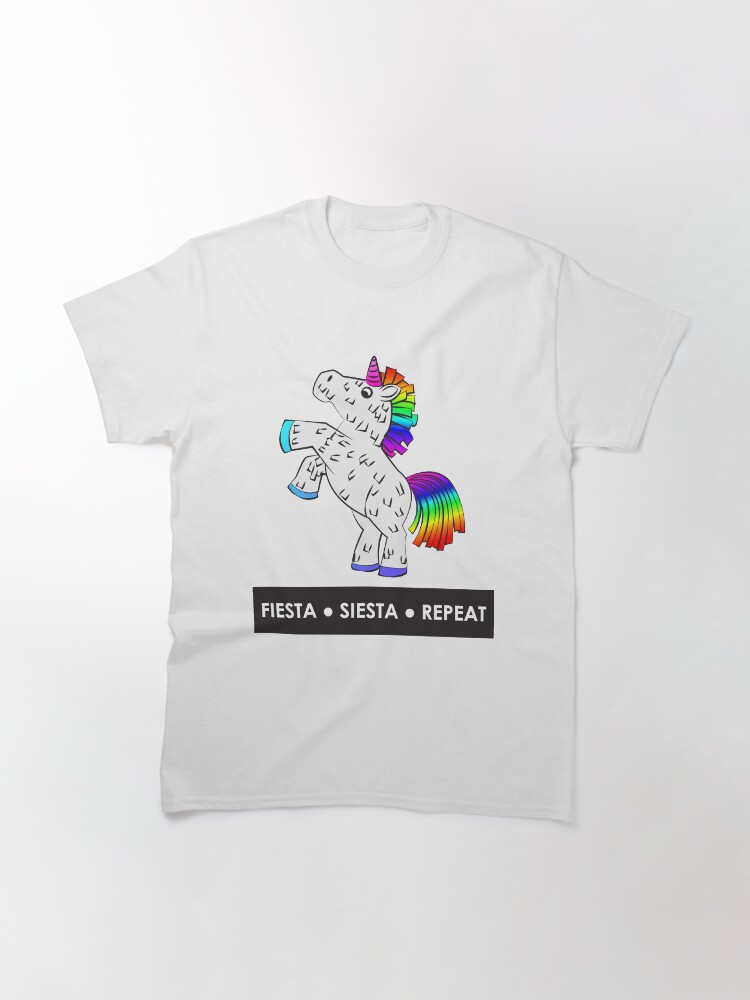 Alternate view of Fiesta, Siesta, Repeat with Unicorn Piñata (White and Rainbow) Classic T-Shirt