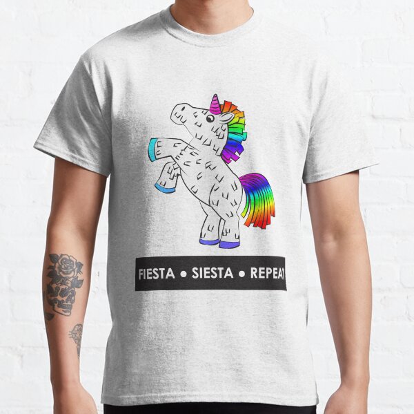 Fiesta, Siesta, Repeat with Unicorn Piñata (White and Rainbow) Classic T-Shirt
