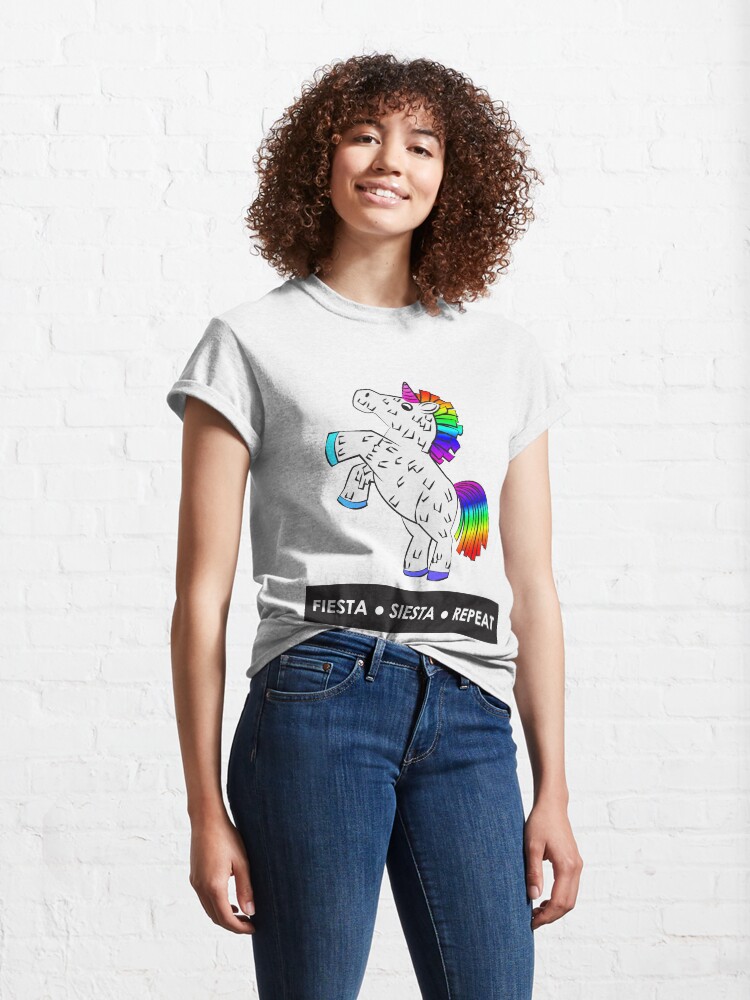 Alternate view of Fiesta, Siesta, Repeat with Unicorn Piñata (White and Rainbow) Classic T-Shirt