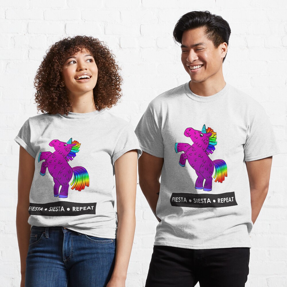 Fiesta, Siesta, Repeat with Unicorn Piñata (Purple and Rainbow) Classic T-Shirt