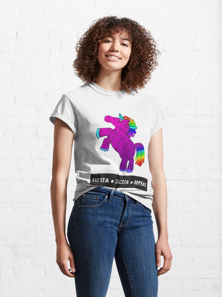 Alternate view of Fiesta, Siesta, Repeat with Unicorn Piñata (Purple and Rainbow) Classic T-Shirt