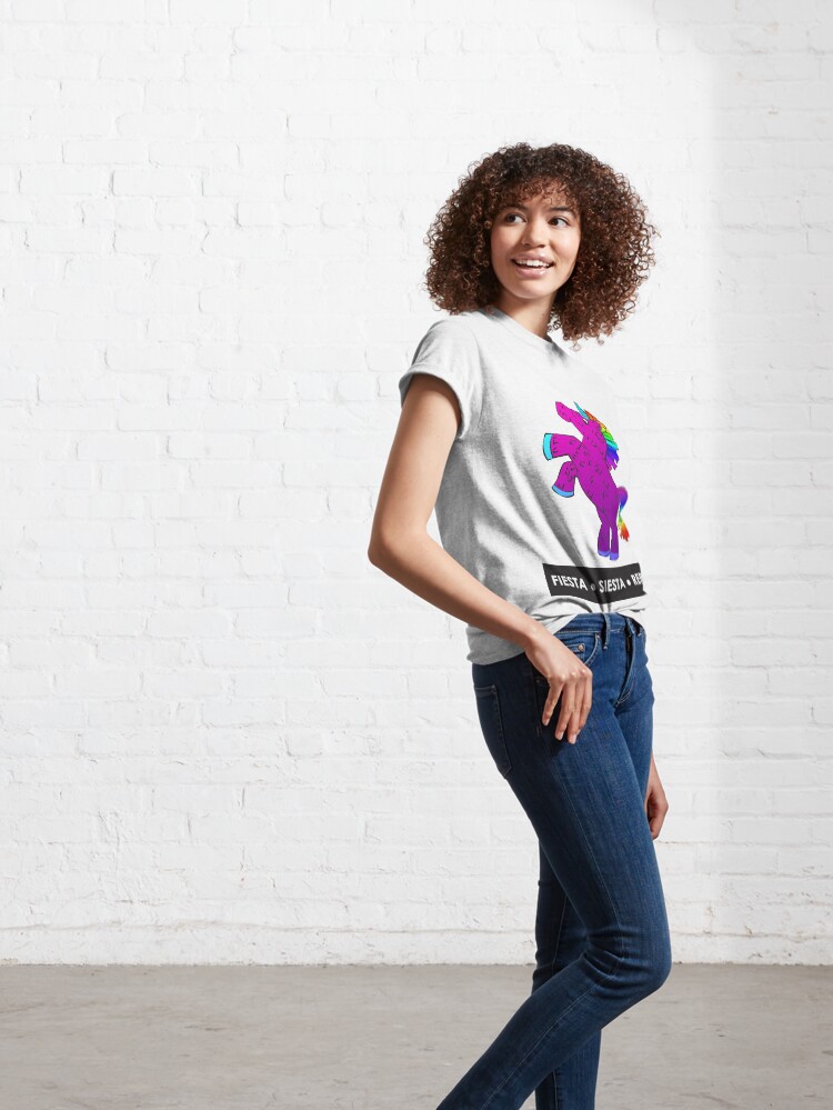 Alternate view of Fiesta, Siesta, Repeat with Unicorn Piñata (Purple and Rainbow) Classic T-Shirt