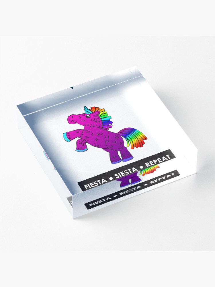 Alternate view of Fiesta, Siesta, Repeat with Unicorn Piñata (Purple and Rainbow) Acrylic Block