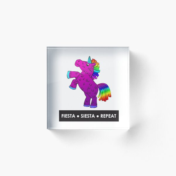 Fiesta, Siesta, Repeat with Unicorn Piñata (Purple and Rainbow) Acrylic Block