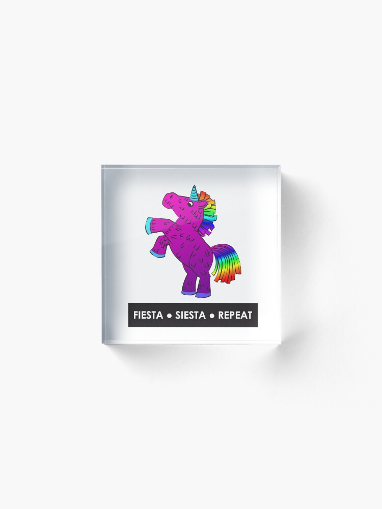 Alternate view of Fiesta, Siesta, Repeat with Unicorn Piñata (Purple and Rainbow) Acrylic Block