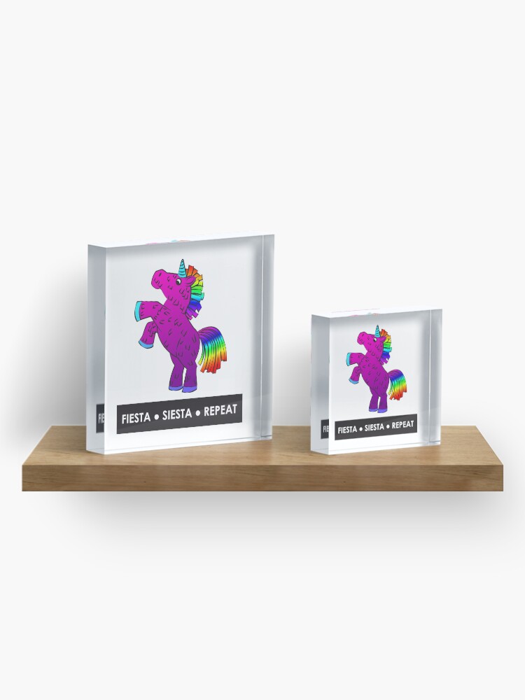 Alternate view of Fiesta, Siesta, Repeat with Unicorn Piñata (Purple and Rainbow) Acrylic Block