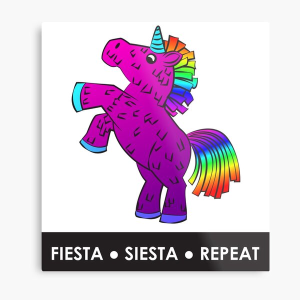 Fiesta, Siesta, Repeat with Unicorn Piñata (Purple and Rainbow) Metal Print