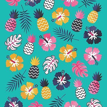 Artwork thumbnail, Forever Summer Tropical Pattern on Mint Green by Daisy Beatrice