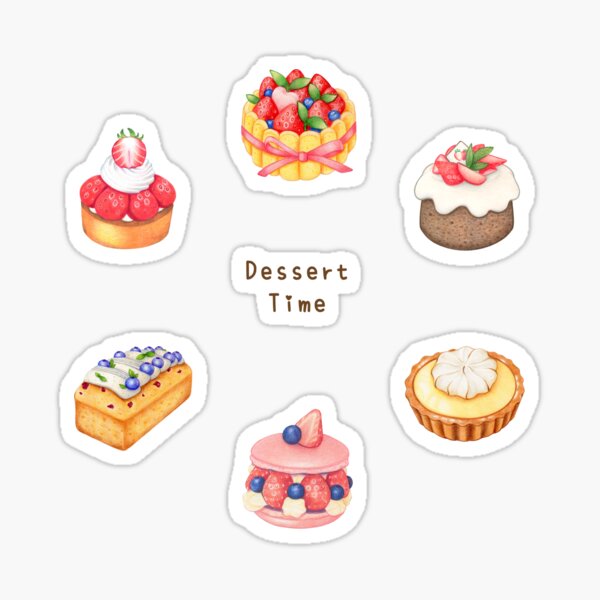Item preview, Fruit Dessert Illustration Pack 色鉛筆甜點插畫 - Charlotte Cake, Chiffon, Lemon and Strawberry Tart, Macaron, Blueberry Pound Cake designed and sold by Rose Chiu.