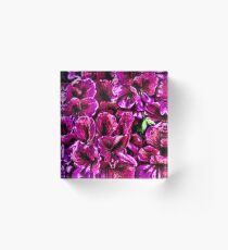Red Pollen on Magenta Flower Leaves Acrylic Block