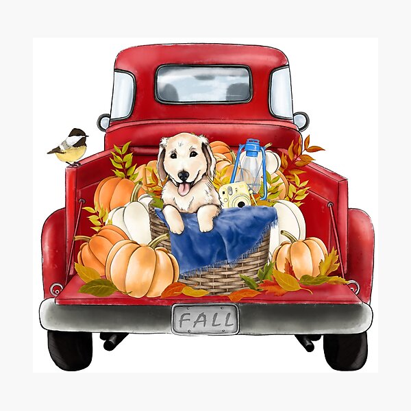 Item preview, Cute Golden Retriever Truck Cozy Fall Autumn Illustration Woodland Animals designed and sold by CreativeBu.