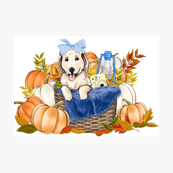 Item preview, Cute Golden Retriever Cozy Fall Autumn Illustration Woodland Animals designed and sold by CreativeBu.
