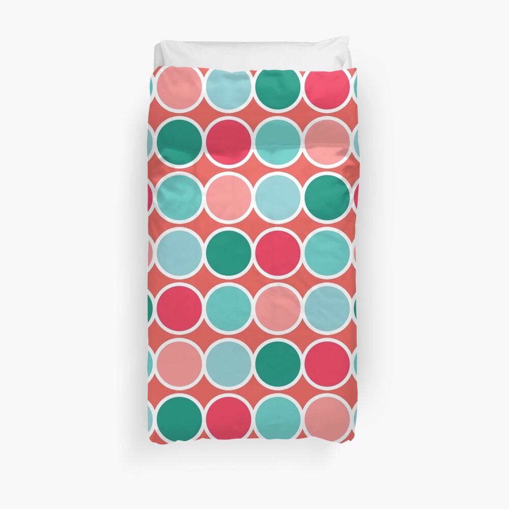 Geometric Polka Dot Circle Print Blue Teal Pink Coral Orange