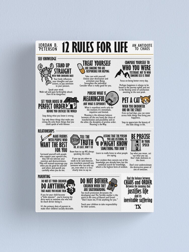 12 Rules for Life Visual Book (Jordan B. Peterson) Canvas Print for Sale  by TKsuited
