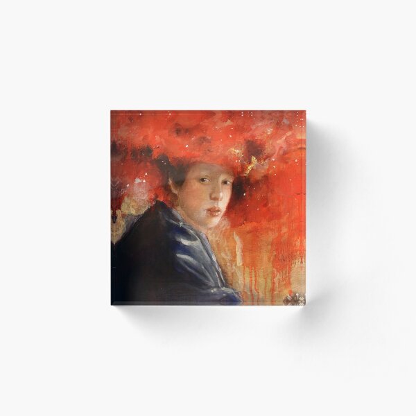 Girl with a Red Galaxy Hat Acrylic Block
