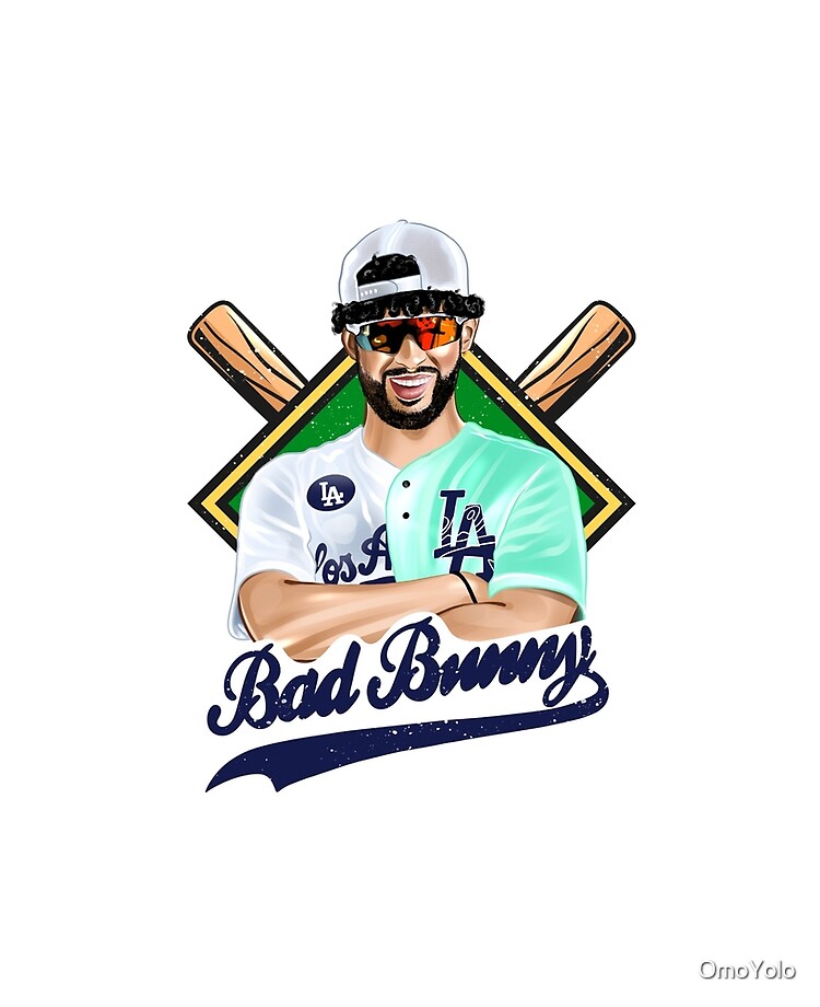 Bad Bunny in Los Angeles Baseball Jersey Sticker for Sale by OmoYolo