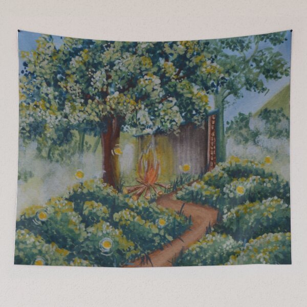 Item preview, The oak hut no. 1 - Secret garden - Gouache painting designed and sold by WanderingGraha.