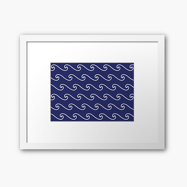Wave Pattern | Abstract Waves | Nautical Patterns | Ocean Waves | Navy Blue and White | Framed Art Print