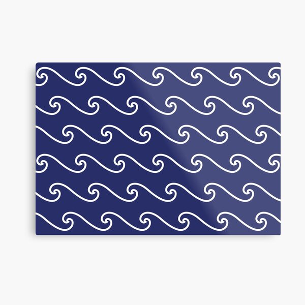Wave Pattern | Abstract Waves | Nautical Patterns | Ocean Waves | Navy Blue and White | Metal Print