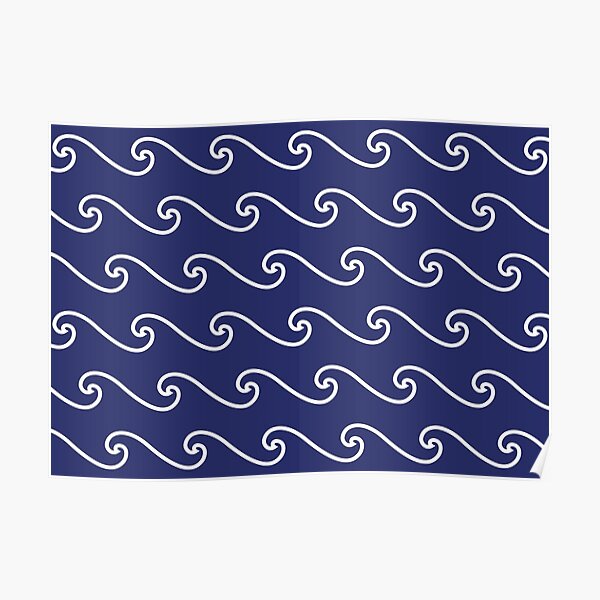 Wave Pattern | Abstract Waves | Nautical Patterns | Ocean Waves | Navy Blue and White | Poster