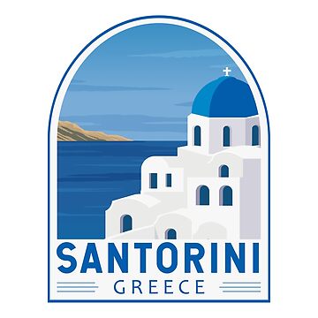 Artwork thumbnail, Santorini Greece Retro Emblem by KrisSidDesigns