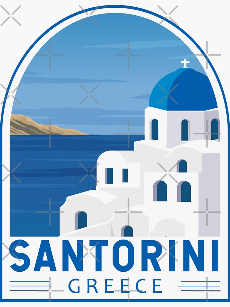 Thumbnail 3 of 3, Sticker, Santorini Greece Retro Emblem designed and sold by KrisSidDesigns.