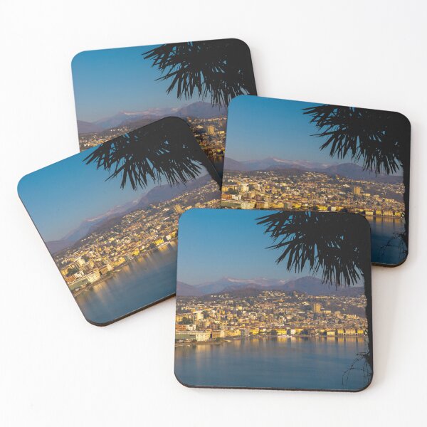Item preview, Cityscape over Lugano with Palm Tree and Mountain and Lake Lugano designed and sold by Mats Silvan.