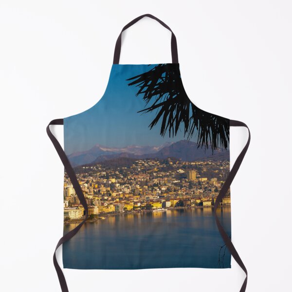 Item preview, Cityscape over Lugano with Palm Tree and Mountain and Lake Lugano designed and sold by Mats Silvan.