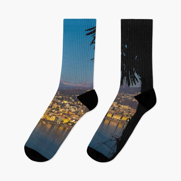 Item preview, Cityscape over Lugano with Palm Tree and Mountain and Lake Lugano designed and sold by Mats Silvan.